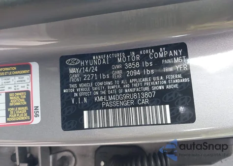 2024 Hyundai Elantra Sel z USA, uszkodzony, nr VIN KMHLM4DG9RU813807